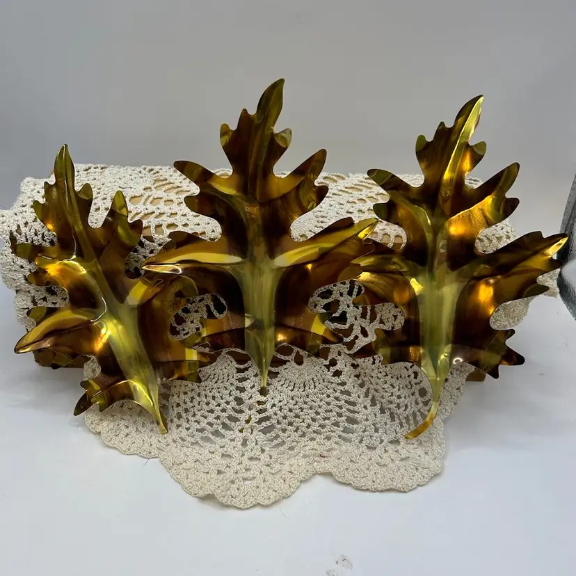 Home Interior 2 Tone Gold Metal Leaves With Original Box  7 1/2”