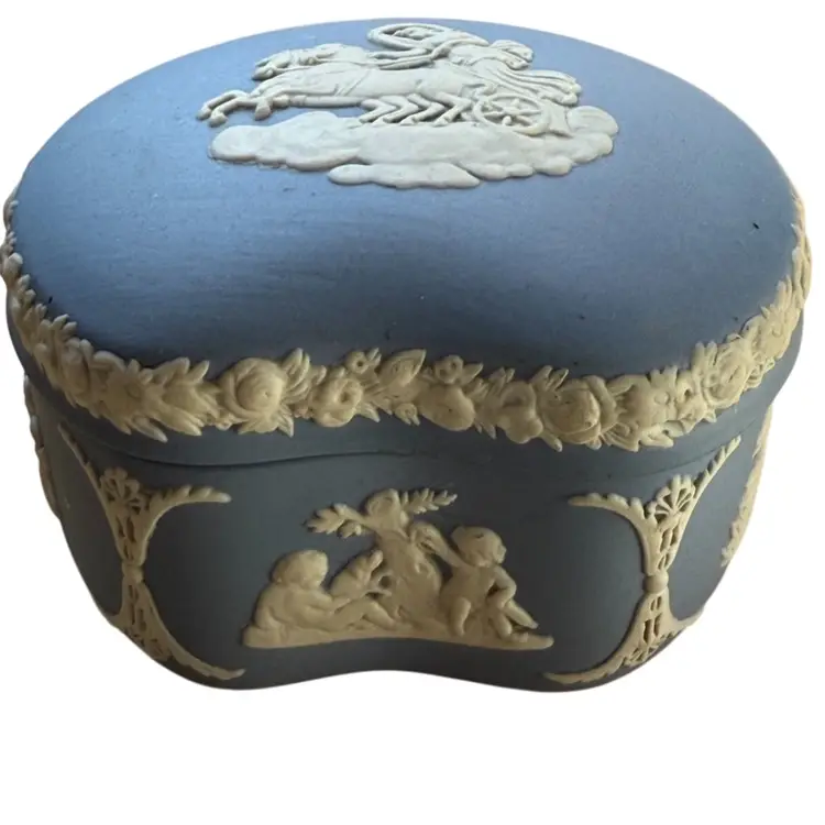 vintage bean shaped Wedgwood blue Jasperware trinket box