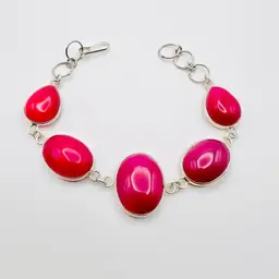 Botswana Agate Bracelet (6.5 - 7.5 inches) in Sterling Silver Finish (#A134)