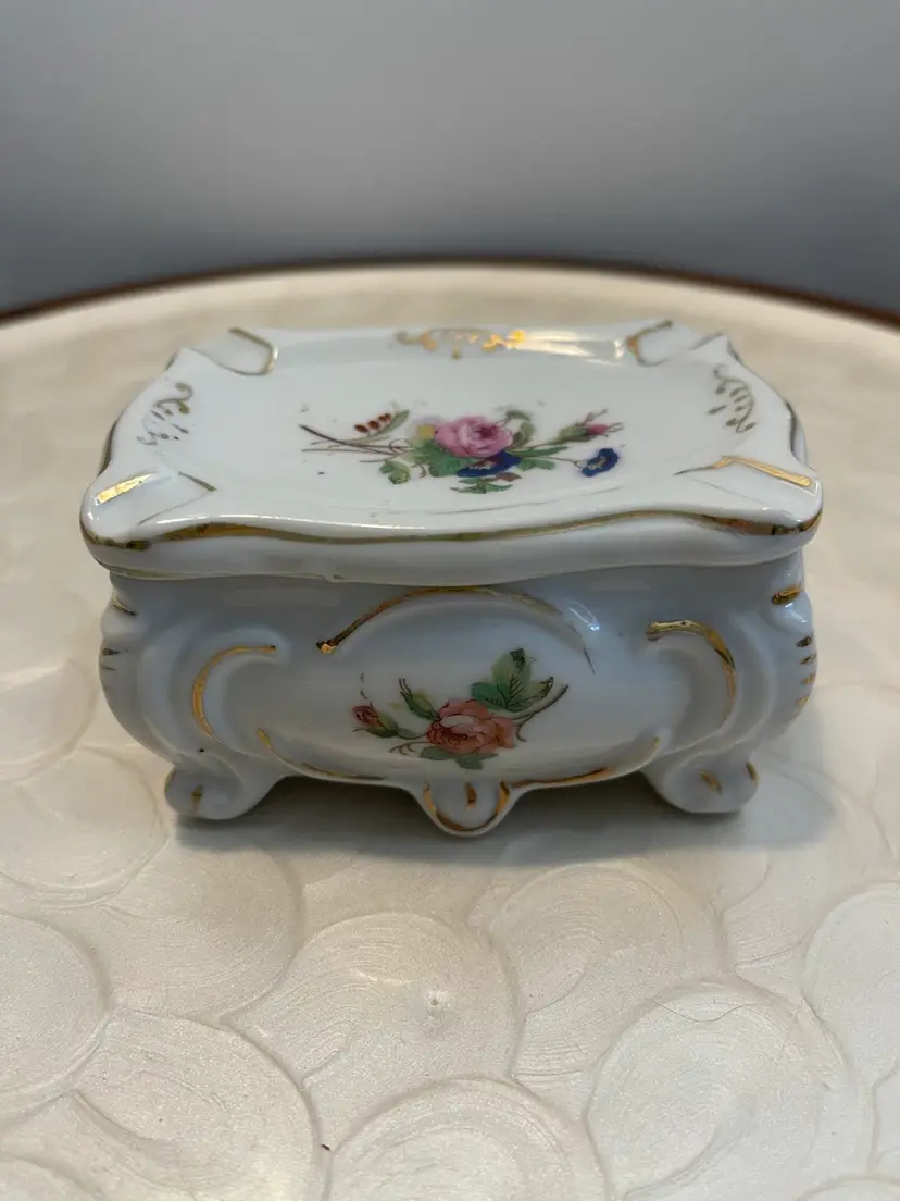 Floral Porcelain Ashtray Cigarette Box