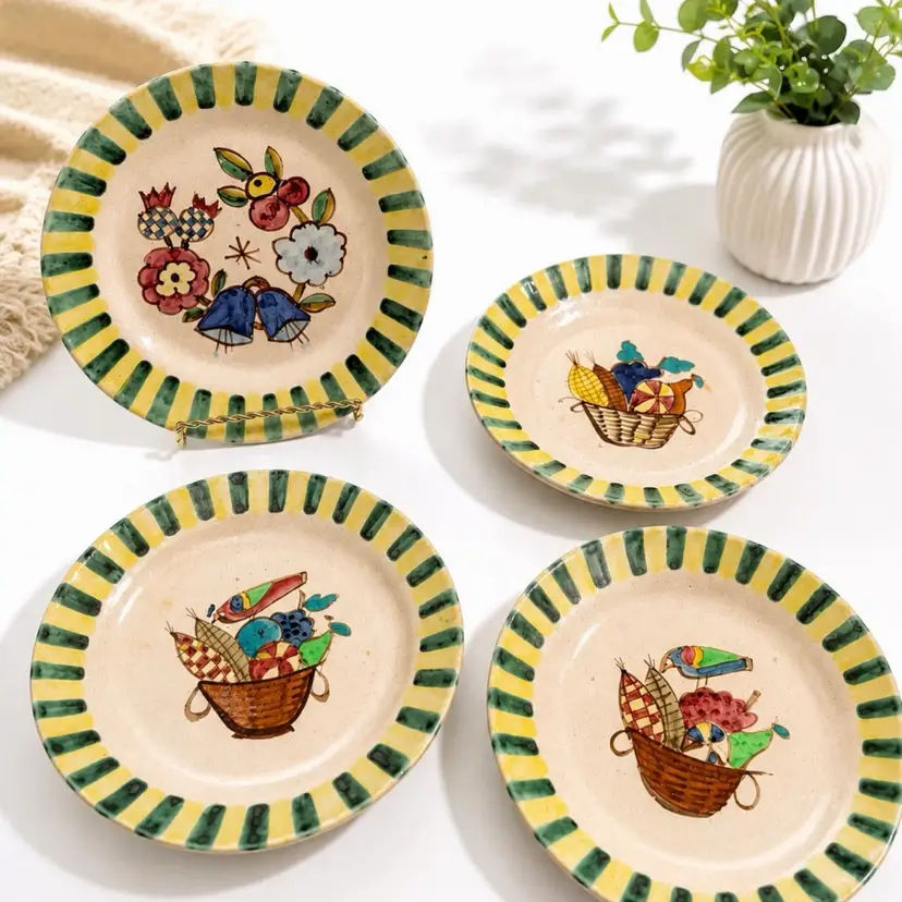 Rare 1920-30s ICS Dolker Kowaliska Italian Art Pottery 6 Inch Plates - Set of 4