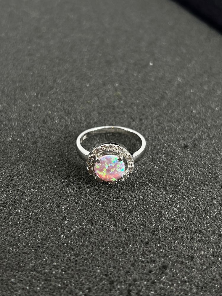 Opal and Cubic Zirconia Sterling Silver Ring size 8