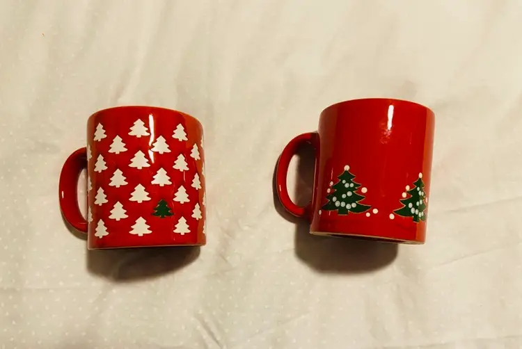 Vintage Waechtersbach Christmas Tree Mugs Seasonal Decor Retro Mid Century Modern Cottage Country Christmas