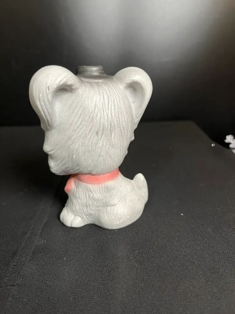 Darling "Big Head" Grey Dog w/ a Black Hat and Pink Bow. Lot 60