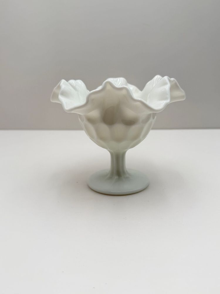 Fenton Thumbprint White Milk glass Bowl Pedestal Case