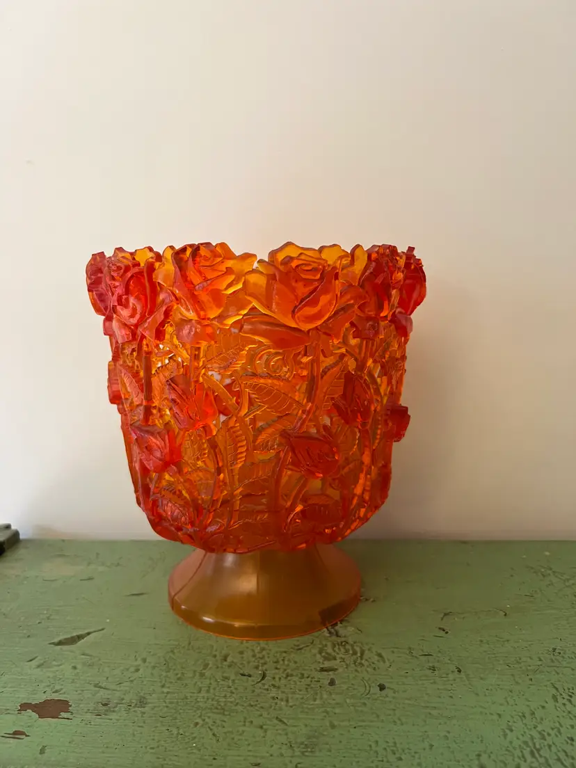 Vintage Red Plastic Planter with Rose Pattern. Made in Germany. Geschutzt. Flower Pot | Small Waste Basket