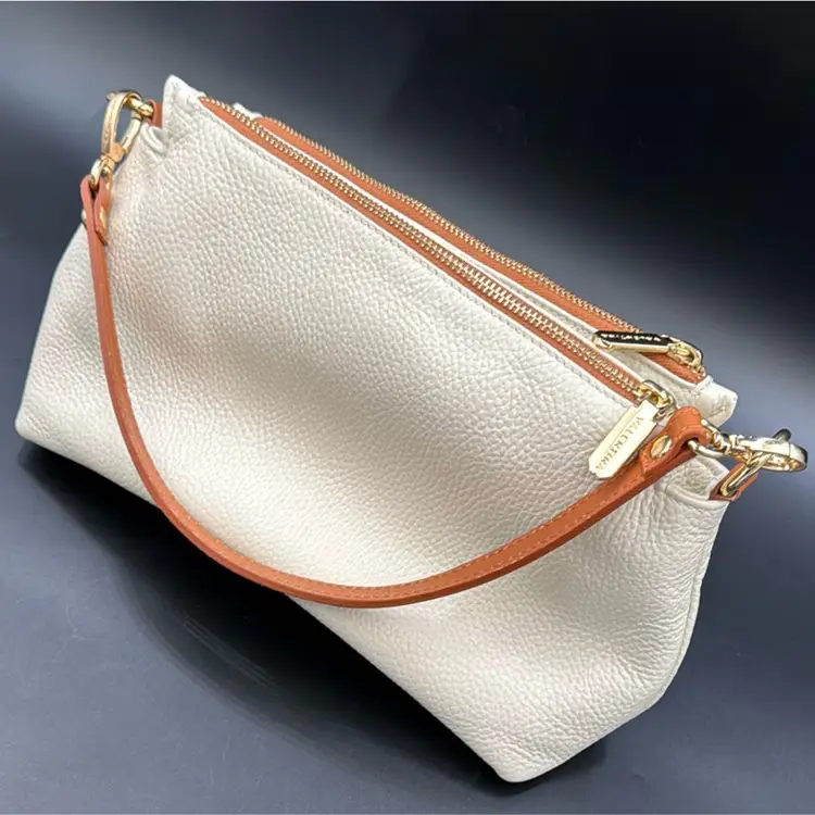 Valentina cream and tan leather hand bag made in Italy