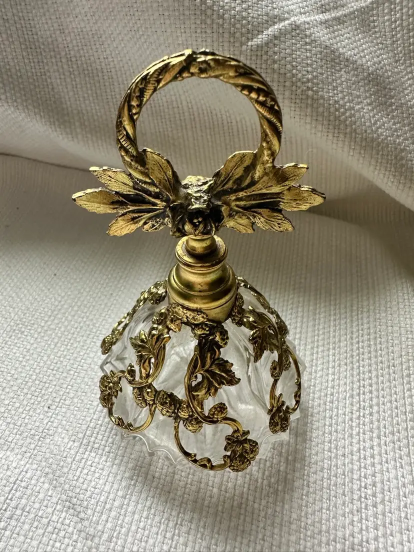 Vintage Ormolu Perfume Bottle Gold Gilt Vanity Bottle - Hollywood Regency Cross Posted