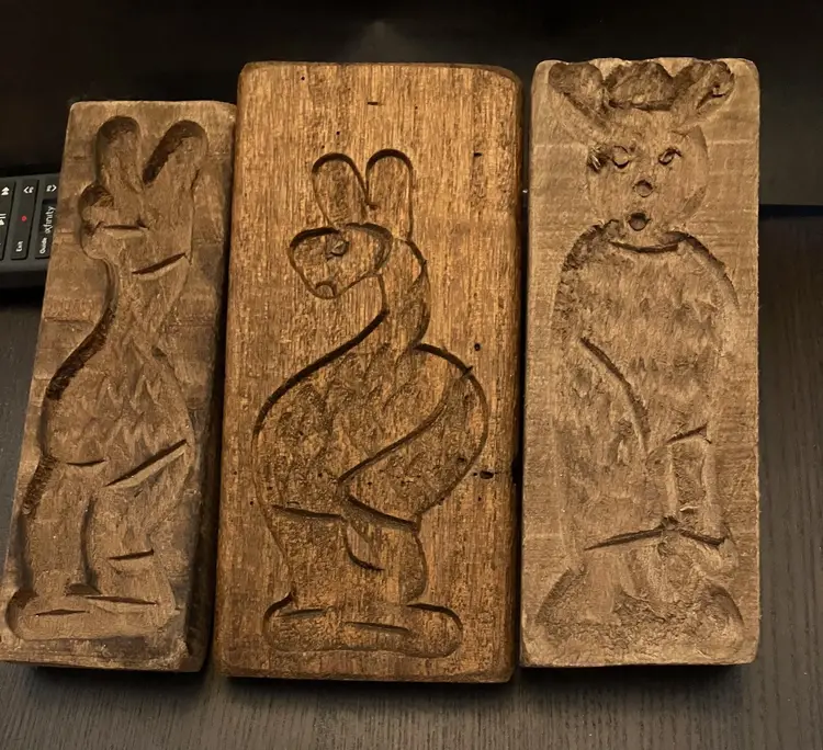 VTG Hand-carved Folk Art German Wooden Animal Cookie Molds