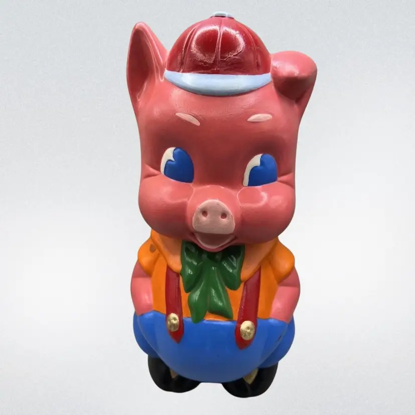 Vintage Ceramic Porky Pig Piggy Bank Coin Bank Hand Painted Hobbyist Piece 10”