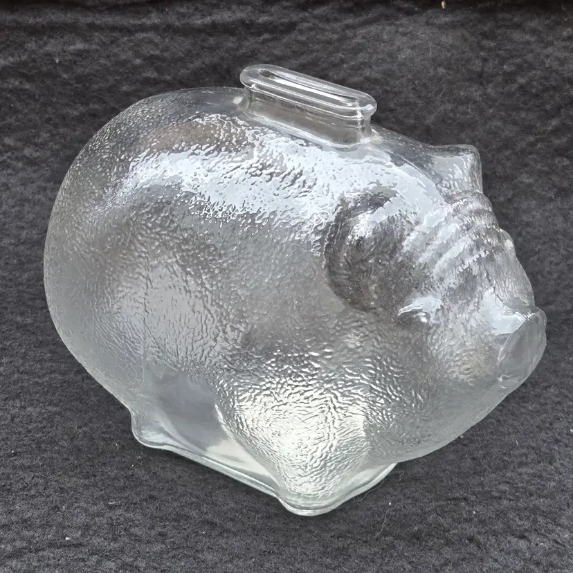 Piggy Coin Bank Anchor Hocking Glass Pig Clear Textured Large 5" Tall with Original Sticker