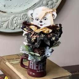 027 Handcrafted Assemblage Hershey's Cocoa Milk, Chocolate Miniature Mug With Bear 7.5" X 4.5"