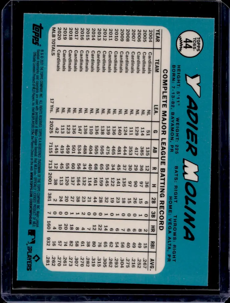 2021 Yadier Molina Topps Chrome Cardinals Card