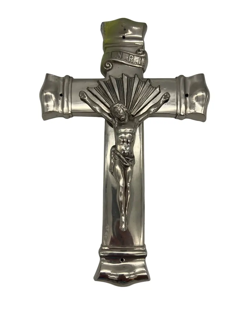 Vintage Elgin 80 Metal Wall Crucifix INRI Jesus Cross 9.5"x6" Silver Tone Religious Decor Catholic Christian Christian Art