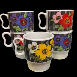 SY Japan Floral Stackable Mugs Set Of 5 ~3x3.25" Without Handle