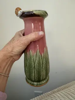 Vintage Majolica Nouveau Candle Holders Set Of 2 - 9”; Pink And Green With Snail