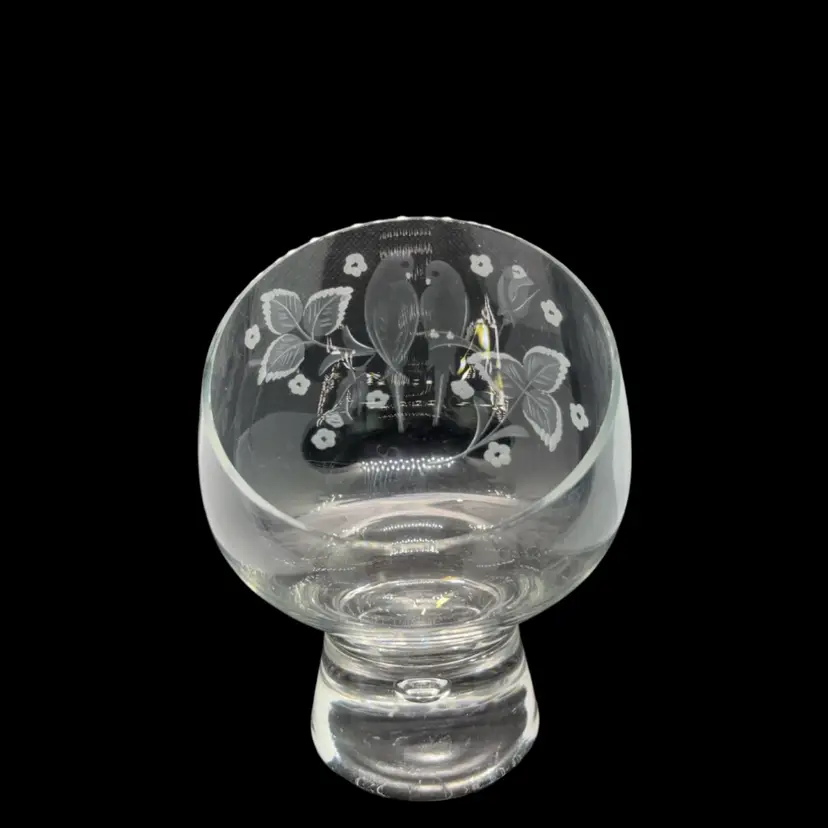 Wendell August Forge Etched Love Birds Snifter Glass Artist Signed