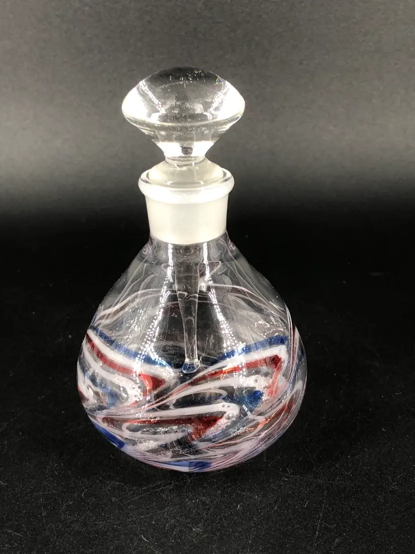 Signed R. Smith Hand-Blown Art Glass Swirl Perfume Bottle with Stopper