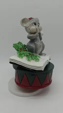Vintage Christmas Santa Mouse Wind-Up Holiday Music Box WORKS