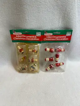 Vintage Joybrite Wooden Miniature Christmas Ornaments - New in Packages - Set of 2 (V312)
