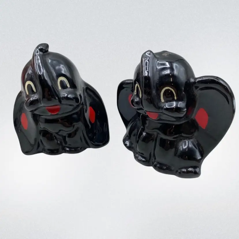 Vintage Elephant Salt & Pepper Shakers Red Ware Japan Retro Trunk Up
