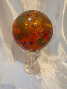 Large Art Glass Orb Signed Orange