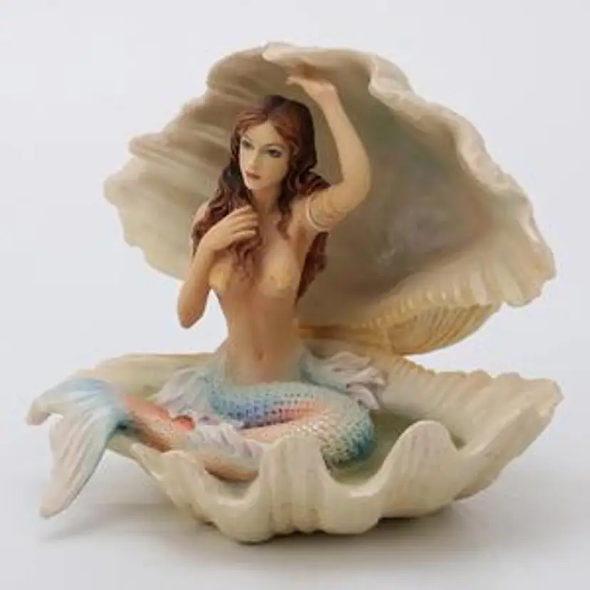 Veronese Design Mermaid Sitting In A Seashell Sculpture