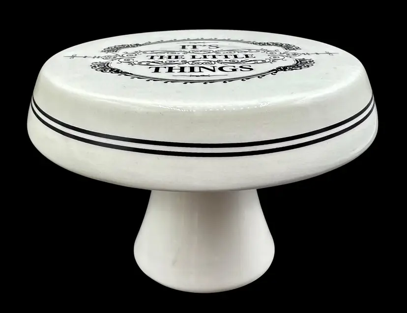 Creative Co-Op Ceramic Pedestal Cupcake Stand It’s The Little Things Black White