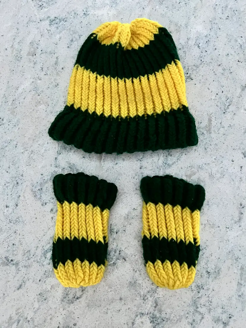 Kids Hand Crocheted Hat & Mittens