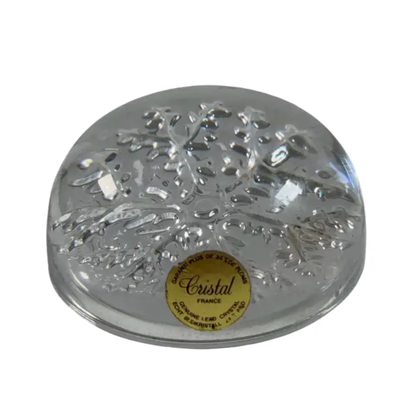 Vintage Cristal France Lead Crystal Snowflake Dome Paperweight 3.5”