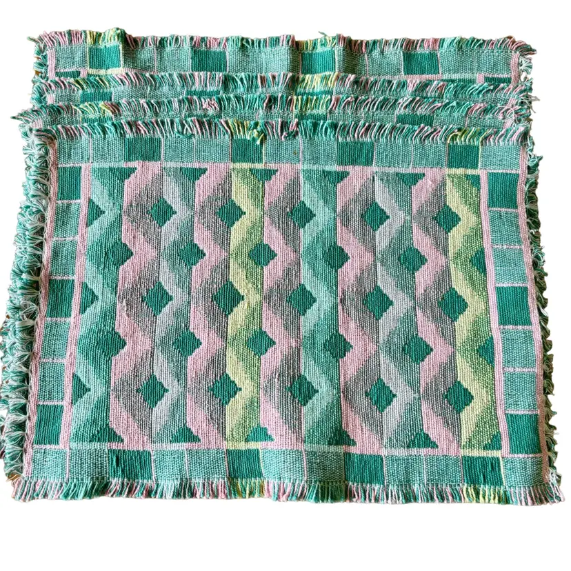 Set Of 4 Pink, Seafoam Green, Yellow Fabric Tapestry Placemats