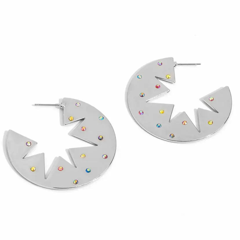 Starburst Silver Hoop Earrings