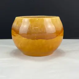 Vintage Retro Pottery Yellow Gold Drip Glaze Flower Pot Planter