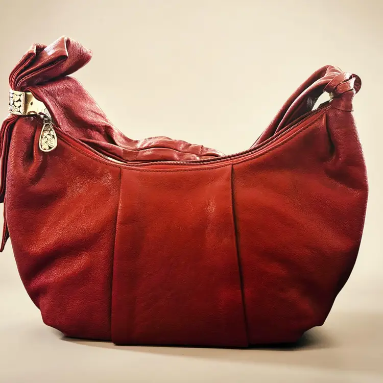 Vintage 90s BRIGHTON Leather Hobo Purse Handbag Burgundy Shoulder Bag - Very Clean - EUC - Registration # D999101