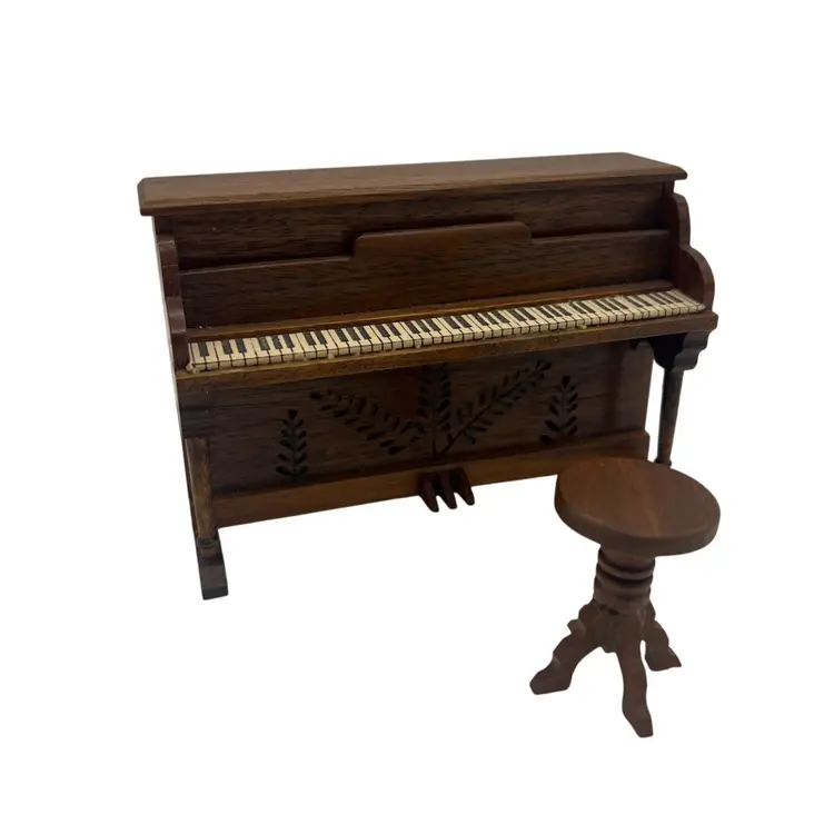 Wood Upright Piano & Stool 1:12 JB Miniatures Lakewood OH Vintage USA Dollhouse