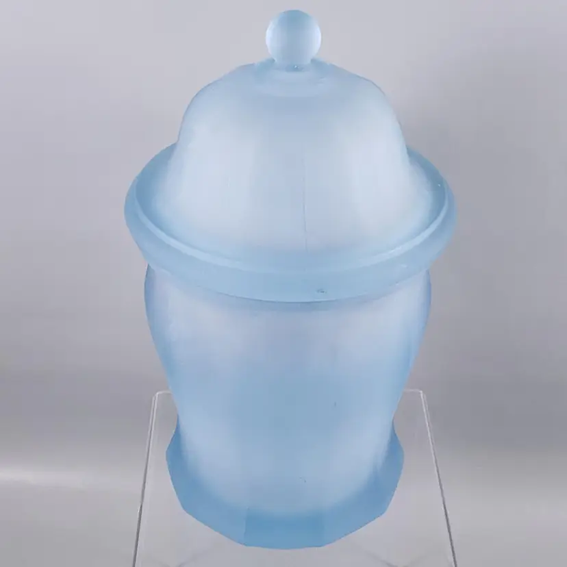 Vintage INDIANA Frosted BLUE SATIN Glass TIARA Ginger APOTHECARY JAR