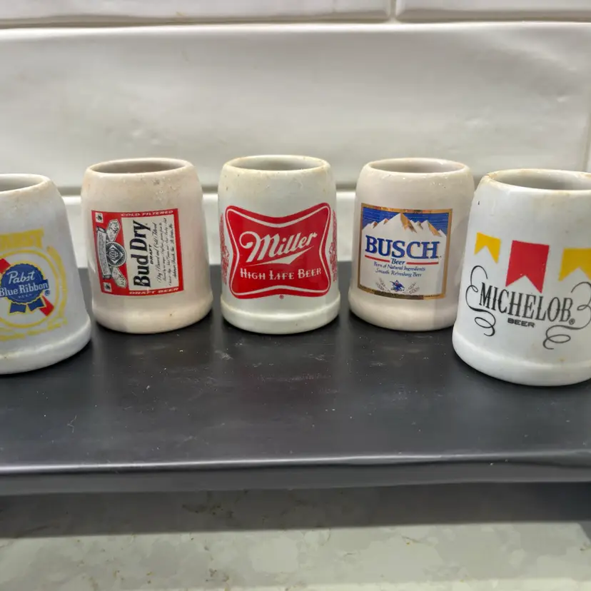 Five Mini American Beer Steins Vintage 1980’s