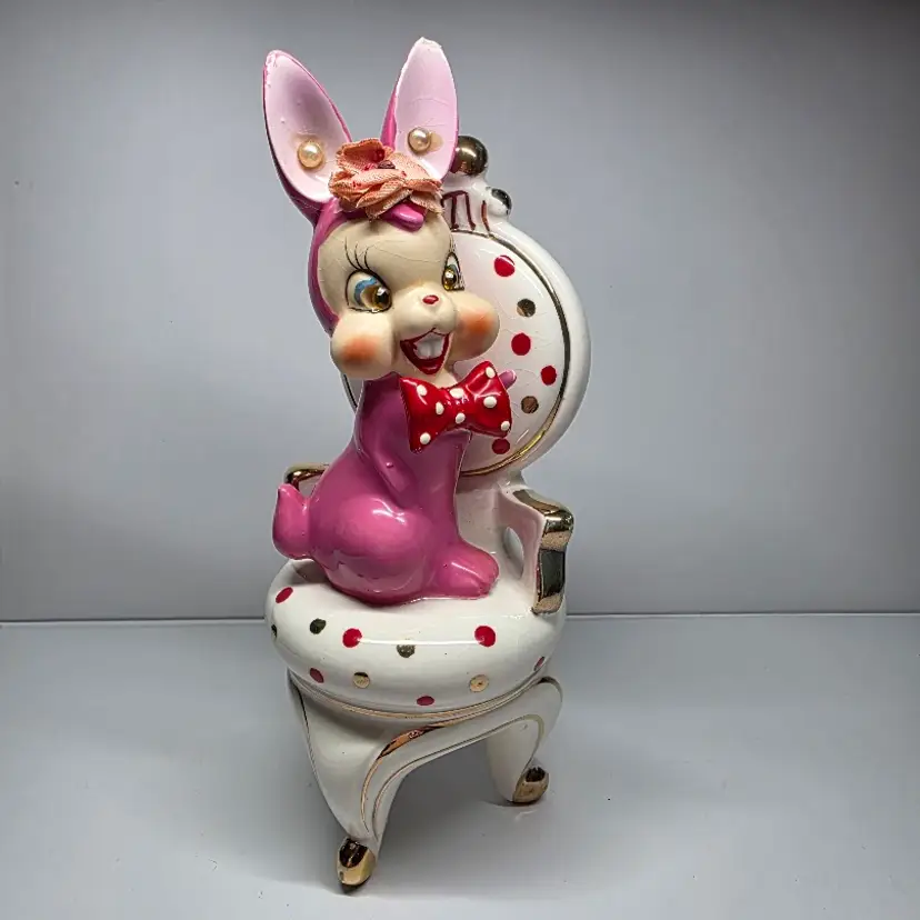 Kitsch Shiny Rabbit Vintage Kitsch Arnart Anthropomorphic Ceramic Pink Bunny Rabbit ...