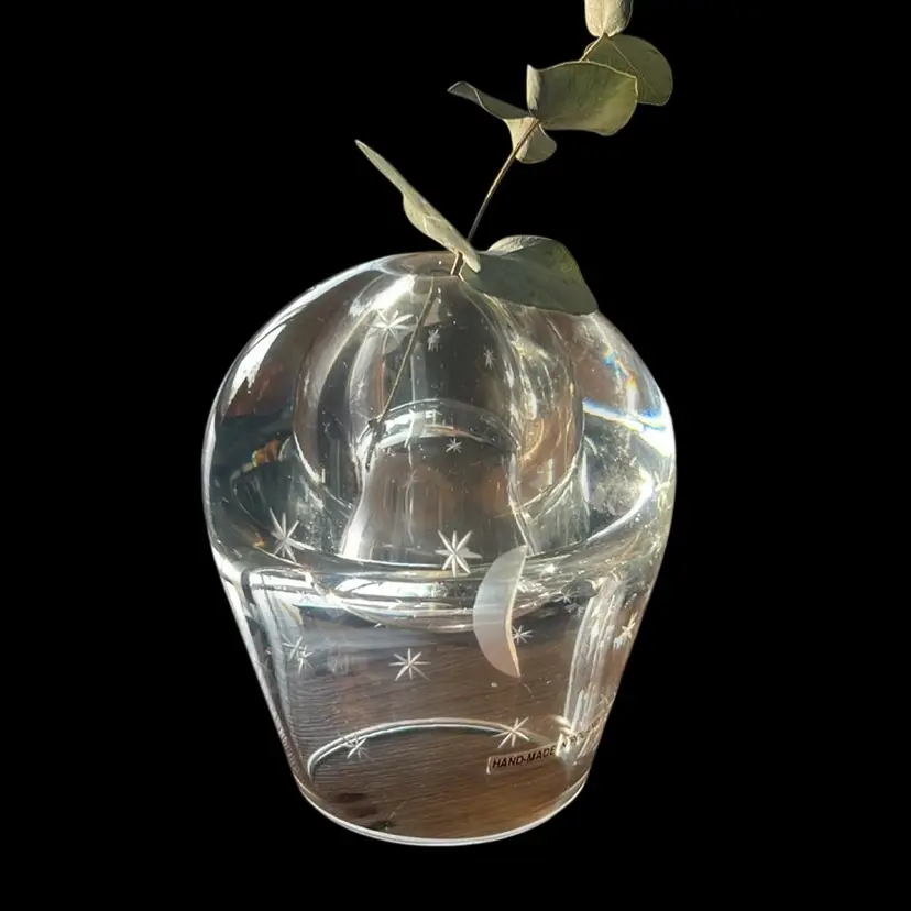 Moon & Stars Glass Oil Lamp / Vase Poland 5” Tall x 4” wide