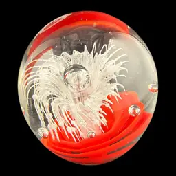 Dynasty Gallery White And Red Fireworks Glass Paperweight 3.5”