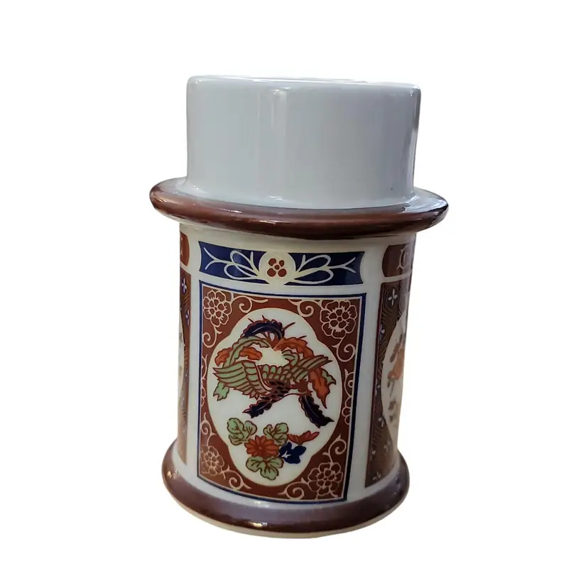 Vintage Japanese Colonial Candle Holder Votive Tealight Taper Cylinder Burgundy