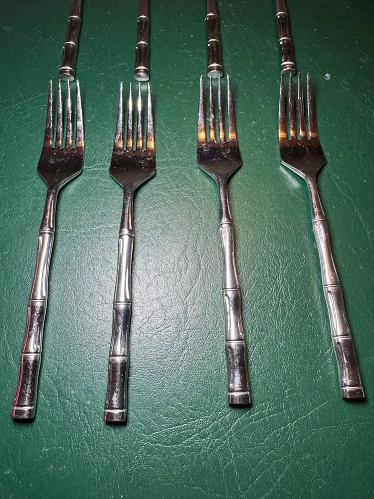 Reed & Barton Rebacraft Stainless Dinner Forks 6.5” Set of 8 Forks Bamboo