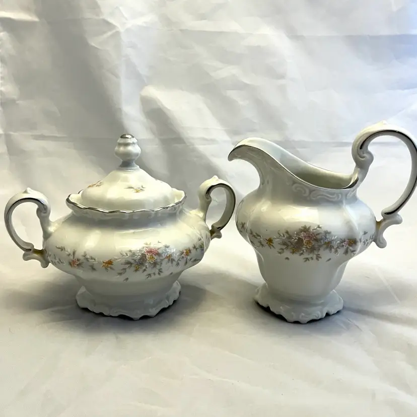 Johann Haviland Bavaria Germany Sugar Bowl Creamer Set Floral Splendor Vtg EUC