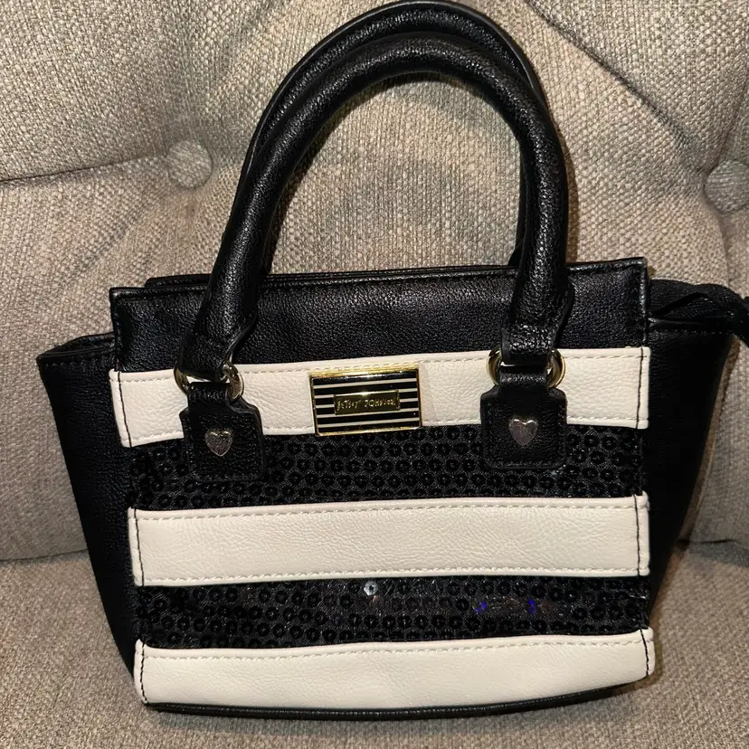 NWOT Betsey Johnson Women's Mini Black & White Stripe Sequn Handbag Purse