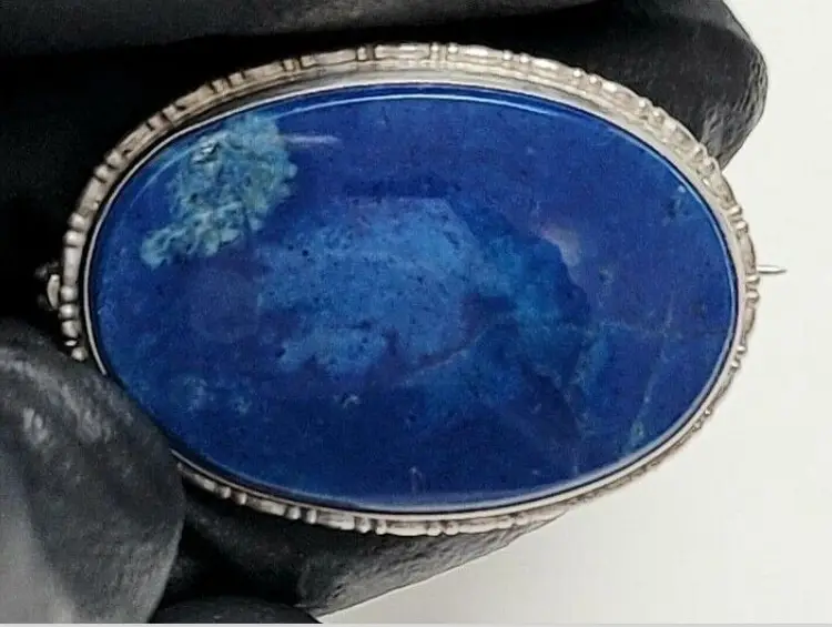 Sterling Silver Blues Bezel Set Gem C Clasp Oval Pin Brooch