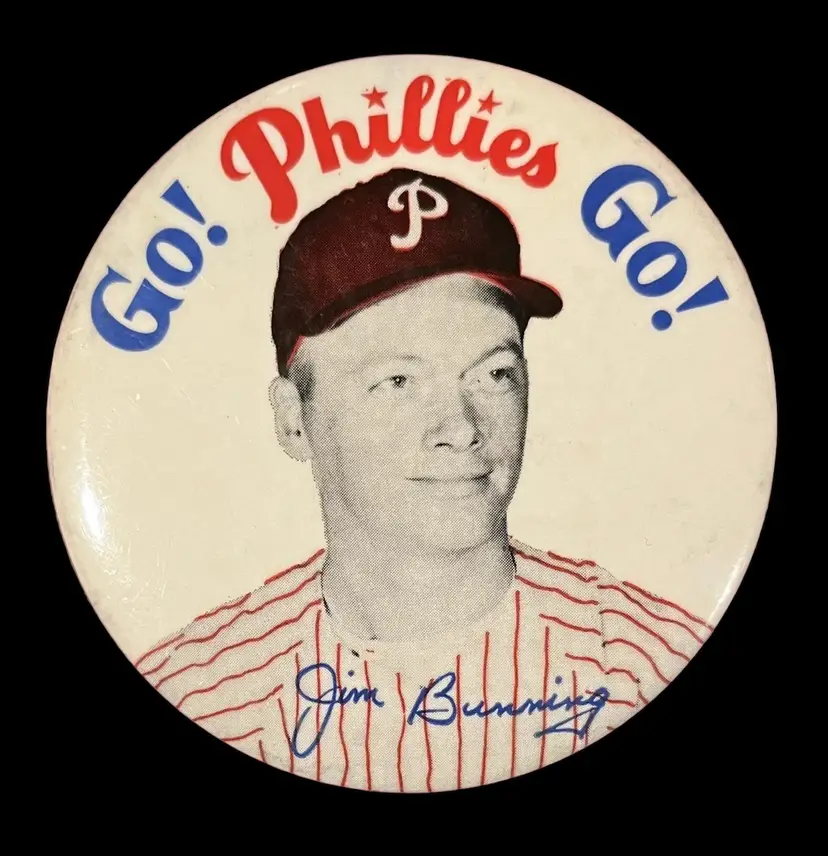 Vintage 1965 Jim Bunning Go Phillies Go Philadelphia Phillies Baseball Pin Pinback Button