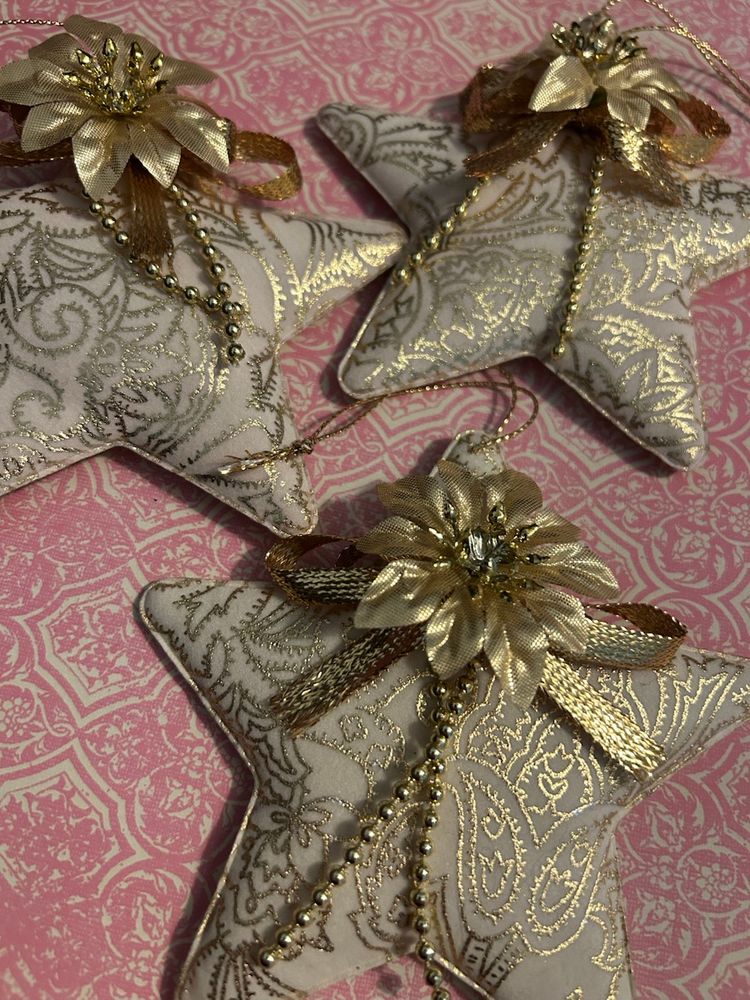 Vintage Cream With Gold Accent, Christmas Ornaments Set Of Three
