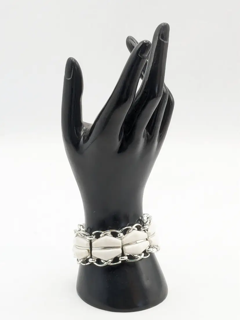 Silver Tone White Enamel Bracelet Jewelry