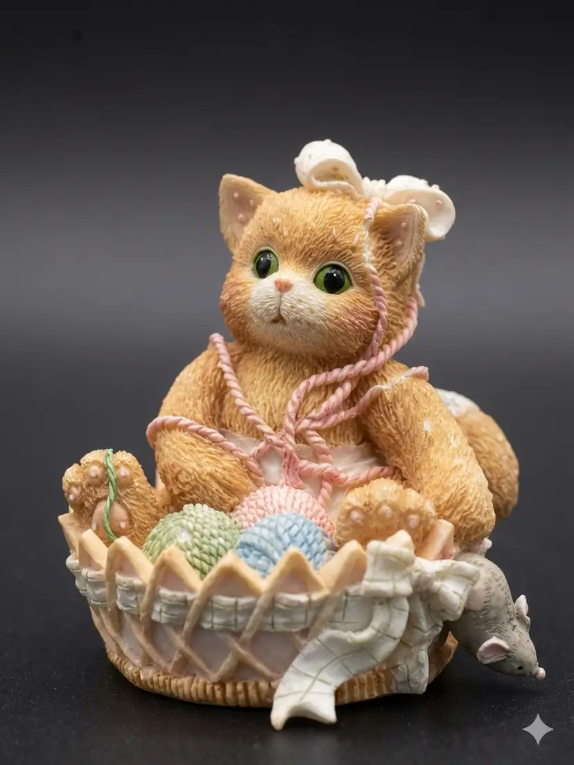 **Vintage 1995 Enesco Calico Kittens “A Little Litter Of Blessings” #168602 by Priscilla Hillman Retired Figurine  Cat Collectible**