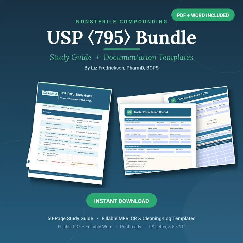 USP ⟨795⟩ Nonsterile Compounding Bundle: Study Guide + Documentation Forms (2026)